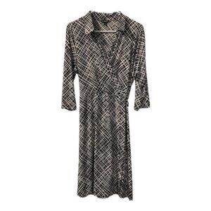 George V-Neck Tie 3/4 Sleeve Dress Black/Tan Size 12/14 EUC #0330